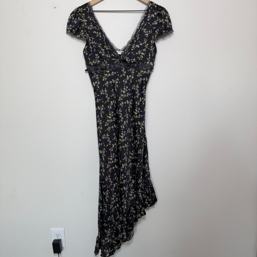 Kimchi Blue y2k Women Babydoll Dress Black Floral Lace Fairy Grunge Asymmetric - Picture 3 of 13